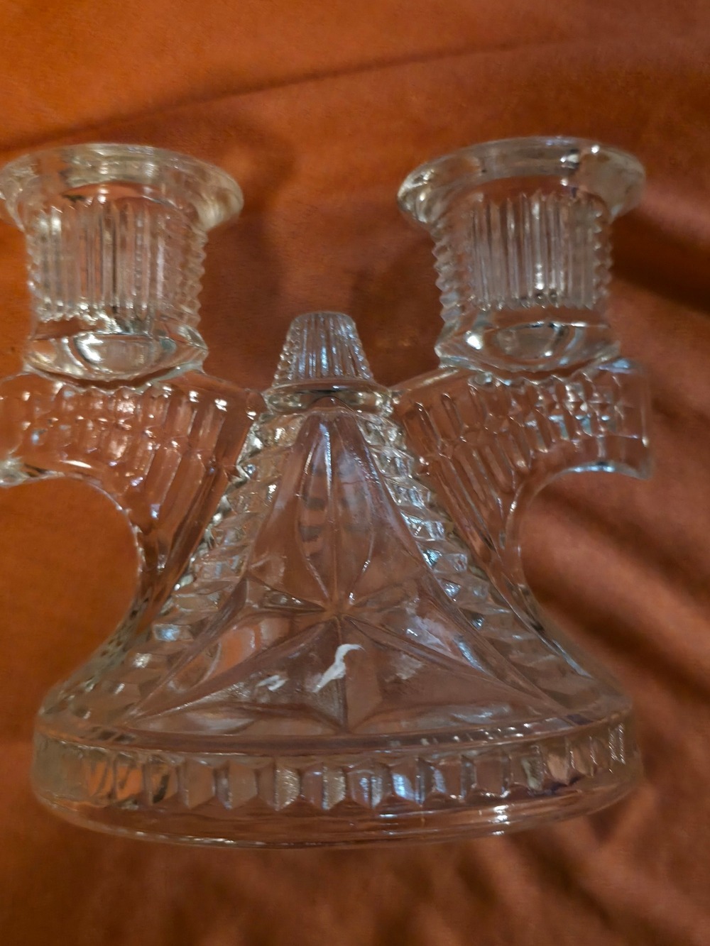 4/$25 Deal! Vintage Crystal Clear Glass Three-Arm Candle Holder - Home Accents